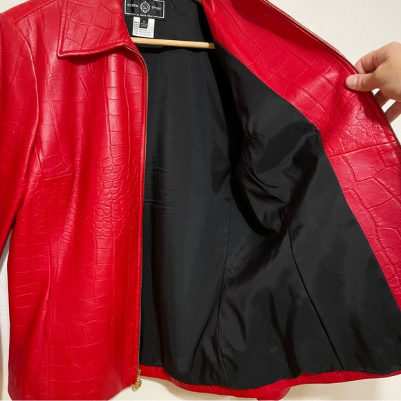 St. John Sport by Marie Gray Red Leather Jacket, Sz M - Picture 15 of 15
